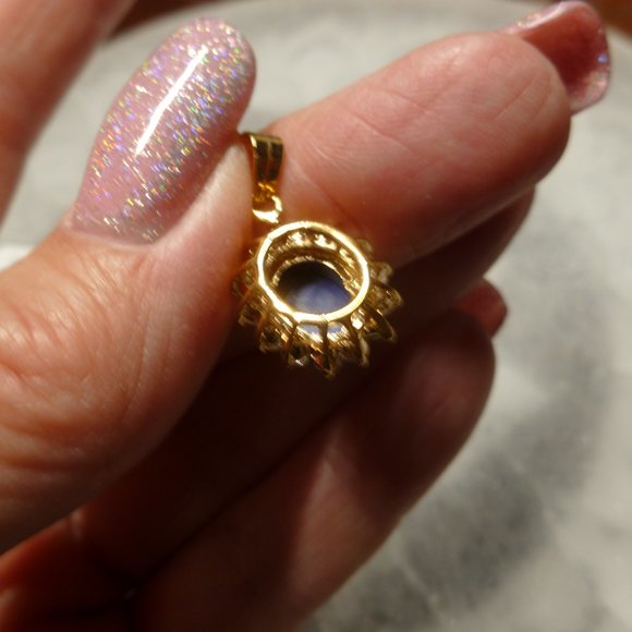 18K Gold EP Lapis Lazuli Swarovski Crystals Dolphin Ore Pendant - Picture 3 of 11